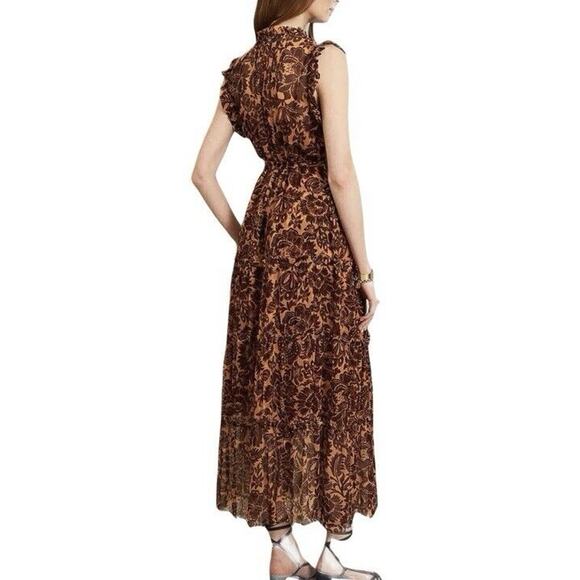 Christy Lynn Ella Silk Midi Dress with Slip Size M Sienna Brown Botanical Fall - Picture 13 of 14
